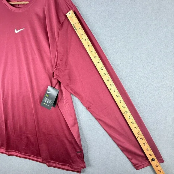 Nike Breathe Shirt Mens 2XL Red Dri-Fit Long Sleeve Center Swoosh Train Gym - Picture 9 of 14